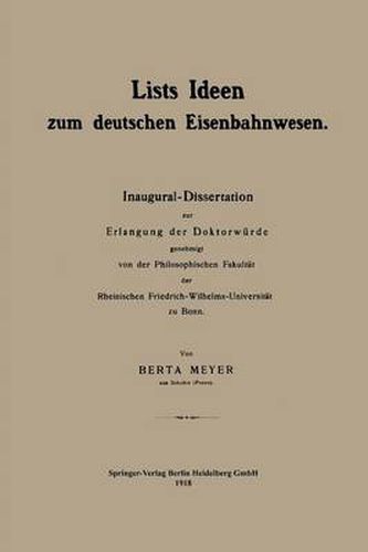 Cover image for Lists Ideen Zum Deutschen Eisenbahnwesen