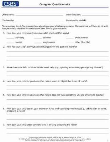 CSBS (TM) Record Forms and Caregiver Questionnaires: Communication and Symbolic Behavior Scales (CSBS (TM))