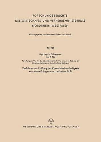 Cover image for Verfahren Zur Prufung Der Korrosionsbestandigkeit Von Messerklingen Aus Rostfreiem Stahl