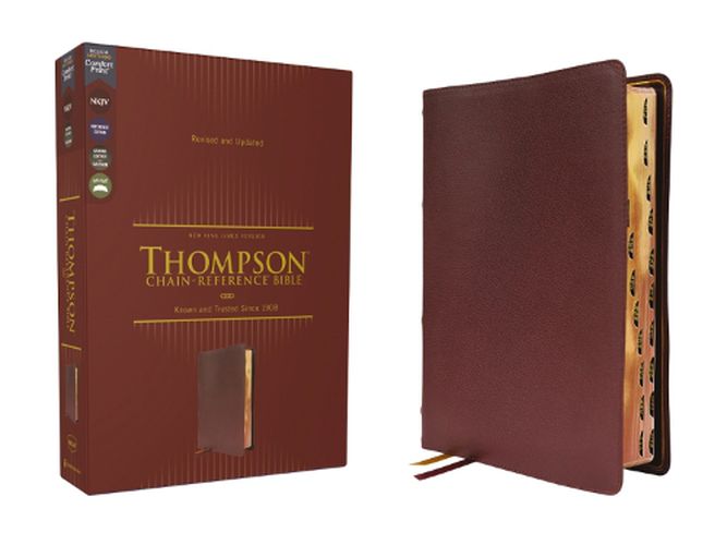 Cover image for NKJV, Thompson Chain-Reference Bible, Genuine Leather, Calfskin, Burgundy, Red Letter, Thumb Indexed, Comfort Print