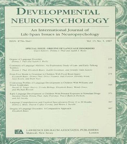 Cover image for Origins of Language Disorders: A Special Issue of developmental Neuropsychology
