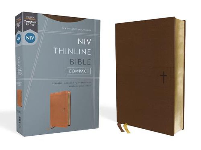 Cover image for NIV, Thinline Bible, Compact, Leathersoft, Brown, Red Letter, Comfort Print