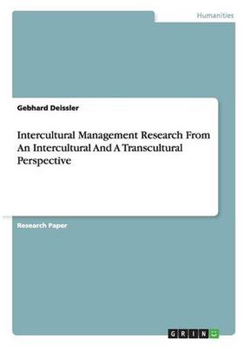 Cover image for Intercultural Management Research From An Intercultural And A Transcultural Perspective