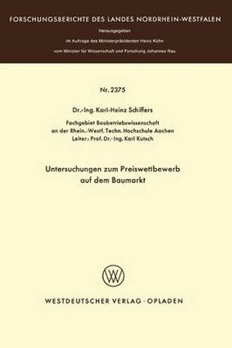 Cover image for Untersuchungen Zum Preiswettbewerb Auf Dem Baumarkt