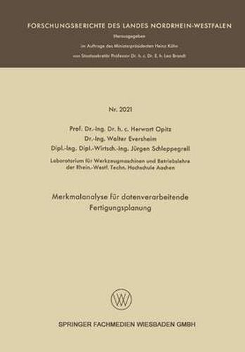 Cover image for Merkmalanalyse Fur Datenverarbeitende Fertigungsplanung