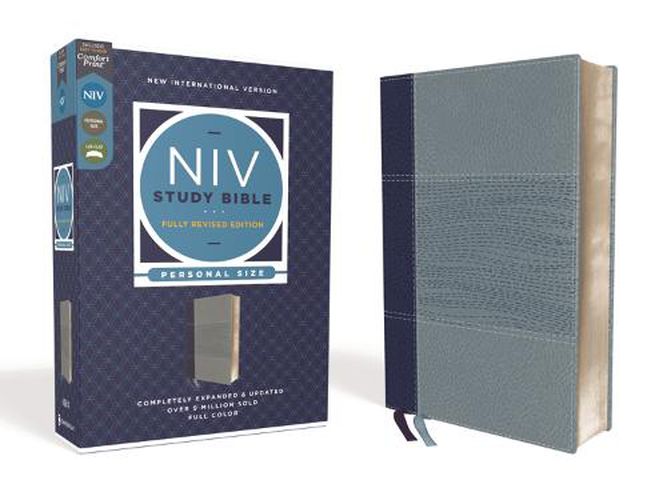 Cover image for NIV Study Bible, Fully Revised Edition, Personal Size, Leathersoft, Navy/Blue, Red Letter, Comfort Print