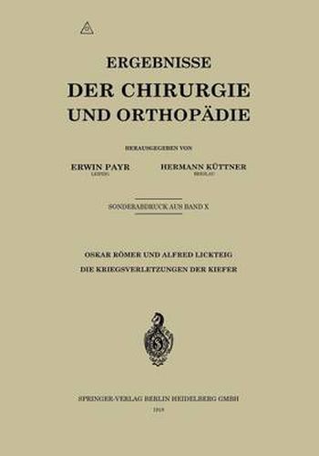 Cover image for Die Kriegsverletzungen Der Kiefer