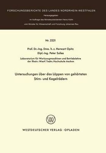 Cover image for Untersuchungen UEber Das Lappen Von Geharteten Stirn- Und Kegelradern