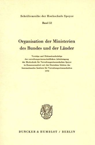 Cover image for Organisation Der Ministerien Des Bundes Und Der Lander