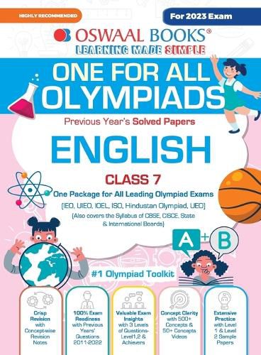 Cover image for Oswaal One For All Olympiad Previous Years' Solved Papers, Class-7 English Book (For 2023 Exam)