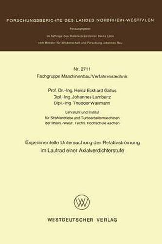 Cover image for Experimentelle Untersuchung Der Relativstroemung Im Laufrad Einer Axialverdichterstufe