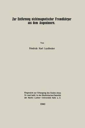 Cover image for Zur Entfernung Nichtmagnetischer Fremdkoerper Aus Dem Augeninnern