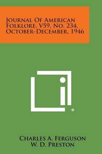 Cover image for Journal of American Folklore, V59, No. 234, October-December, 1946