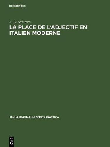 Cover image for La Place de l'Adjectif En Italien Moderne