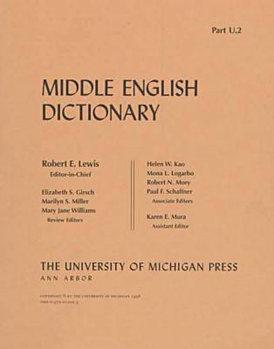 Cover image for Middle English Dictionary Pt. U.2: U.2