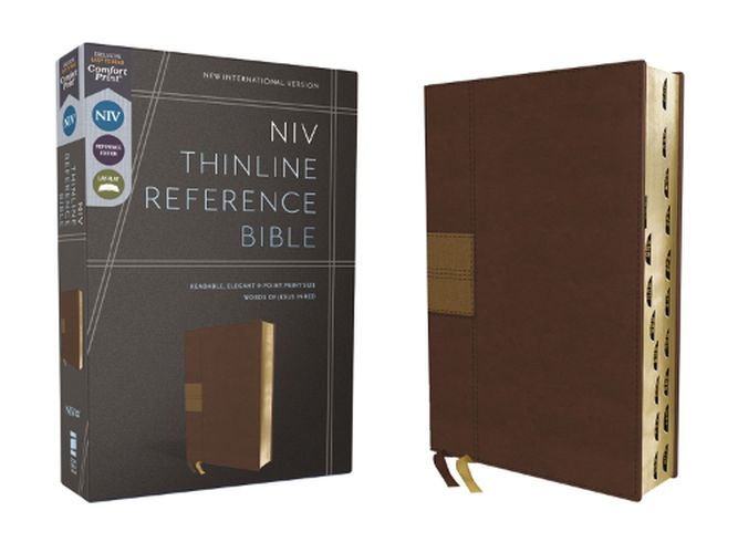 Cover image for NIV, Thinline Reference Bible, Leathersoft, Brown, Red Letter, Thumb Indexed, Comfort Print