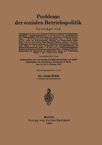 Cover image for Probleme Der Sozialen Betriebspolitik