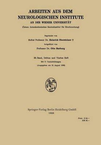 Cover image for Arbeiten Aus Dem Neurologischen Institute an Der Wiener Universitat: OEsterr. Interakademisches Zentralinstitut Fur Hirnforschung