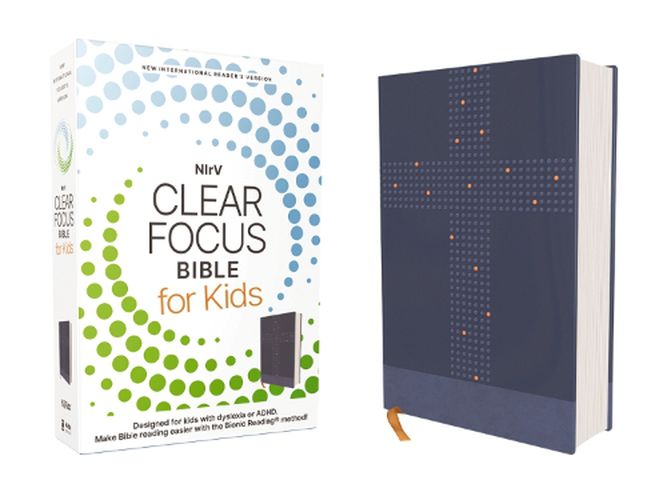 Cover image for NIrV, Clear Focus Bible for Kids (Help Kids with ADHD or Dyslexia Read with Confidence), Leathersoft, Blue