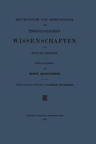 Encyklopadie Und Methodologie Der Philologischen Wissenschaften