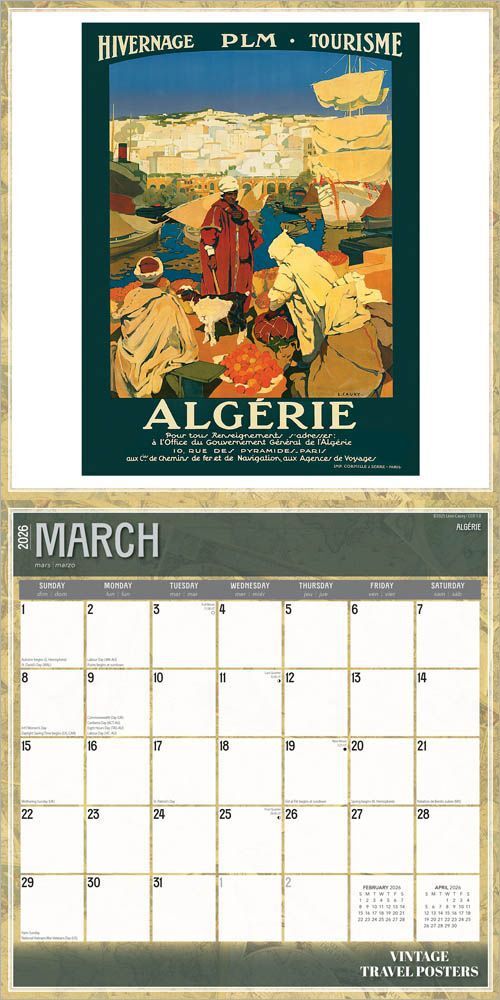 Vintage Travel Posters 2026 Wall Calendar
