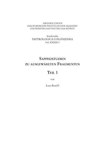 Cover image for Sapphostudien Zu Ausgewahlten Fragmenten: Teil 1 Und 2