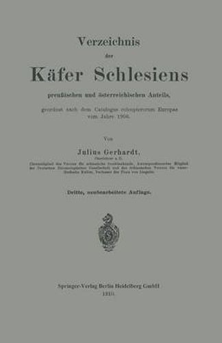 Cover image for Verzeichnis Der Kafer Schlesiens: Preussischen Und OEsterreichischen Anteils