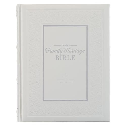 Cover image for NLT Family Heritage Bible, Large Print Family Devotional Bible for Study, New Living Translation Holy Bible Faux Leather Hardcover, Additional Interactive Content, White