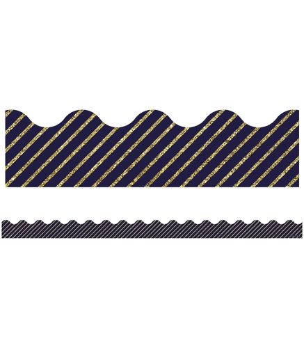 Cover image for Sparkle and Shine Gold Glitter and Navy Stripe Scalloped Borders