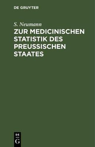 Cover image for Zur medicinischen Statistik des preussischen Staates