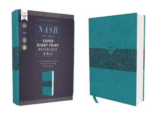 Cover image for NASB, Super Giant Print Reference Bible, Leathersoft, Teal, Red Letter, 1995 Text, Comfort Print
