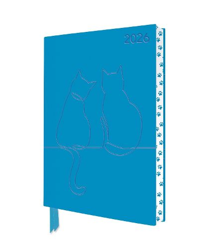 Cover image for Two Happy Cats 2026 Artisan Art Vegan Leather Diary Planner - Page to View with Notes