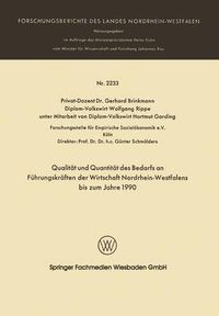 Cover image for Qualitat Und Quantitat Des Bedarfs an Fuhrungskraften Der Wirtschaft Nordrhein-Westfalen Bis Zum Jahre 1990