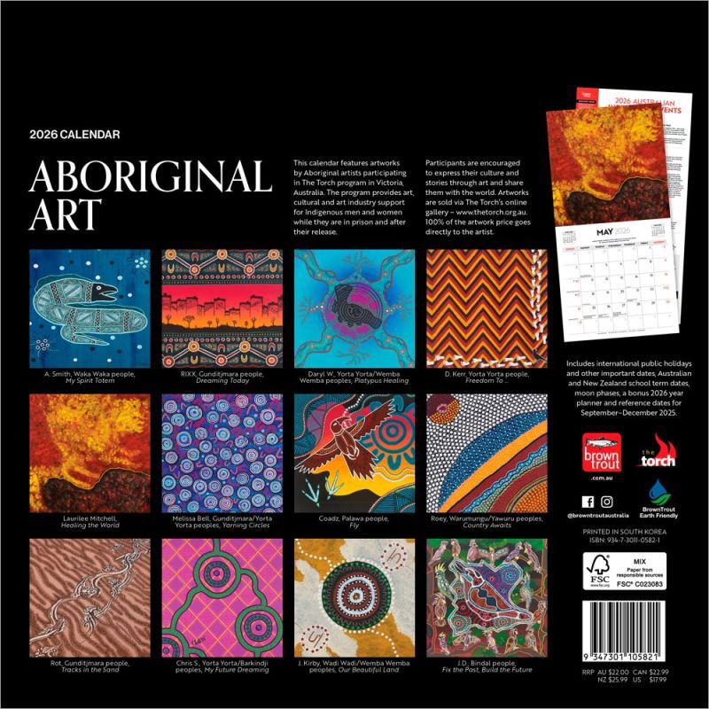 Aboriginal Art 2026 Monthly Square Wall Calendar