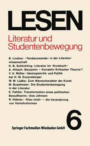 Literatur Und Studentenbewegung: Eine Zwischenbilanz