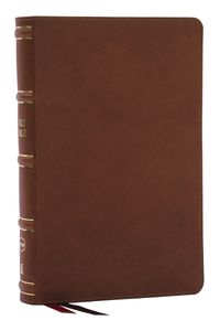 Cover image for NKJV, Single-Column Reference Bible, Verse-by-verse, Brown Genuine Leather, Red Letter, Comfort Print (Thumb Indexed)