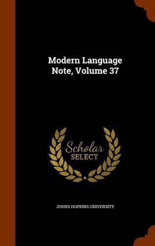 Cover image for Modern Language Note, Volume 37