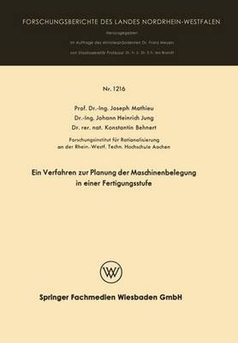 Cover image for Ein Verfahren Zur Planung Der Maschinenbelegung in Einer Fertigungsstufe