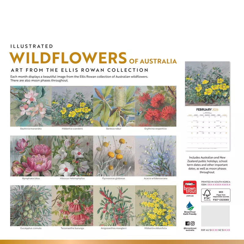 Illustrated Wildflowers of Australia 2026 Wall Calendar