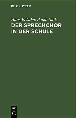 Cover image for Der Sprechchor in der Schule