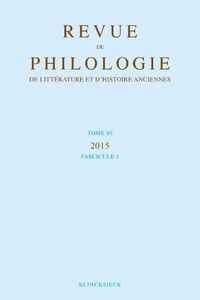 Cover image for Revue de Philologie de Litterature Et d'Histoires Anciennes 89-1