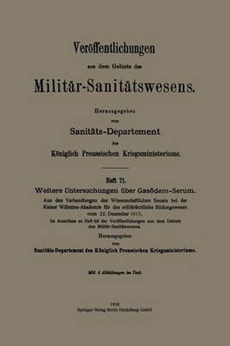 Cover image for Weitere Untersuchungen UEber Gasoedem-Serum