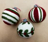 Cover image for Green and Red Decorative Baubles Felt Decoration Set of 3