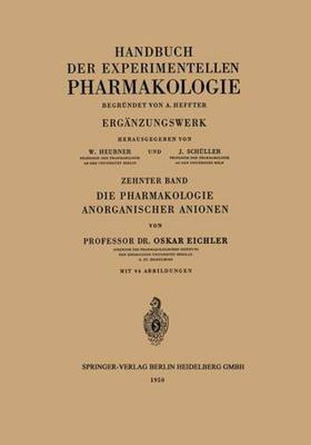 Cover image for Die Pharmakologie Anorganischer Anionen: Die Hofmeistersche Reihe