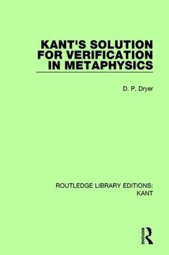 Cover image for Kant's Solution for Verification in Metaphysics