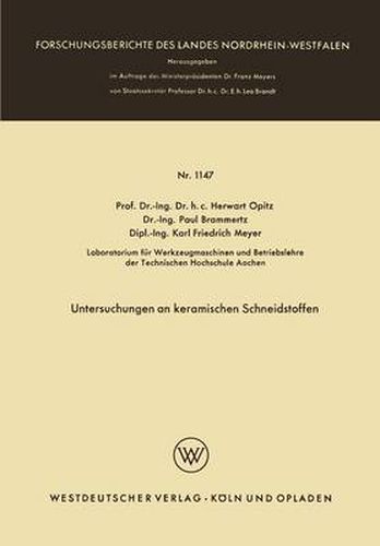 Cover image for Untersuchungen an Keramischen Schneidstoffen