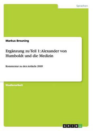 Cover image for Erganzung zu Teil 1: Alexander von Humboldt und die Medizin: Kommentar zu den Artikeln 2009