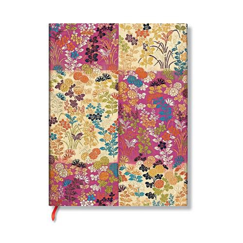 Cover image for Kara-ori Pink (Japanese Kimono) Midi Lined Softcover Flexi Journal (Elastic Band Closure)