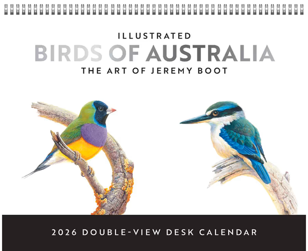 Cover image for Birds of Australia, The Art of Jeremy Boot 2026 Double View Desk Easel Calendar