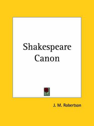 Cover image for Shakespeare Canon (1922)